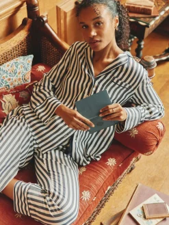 Alma Navy & White Striped Pyjama Set