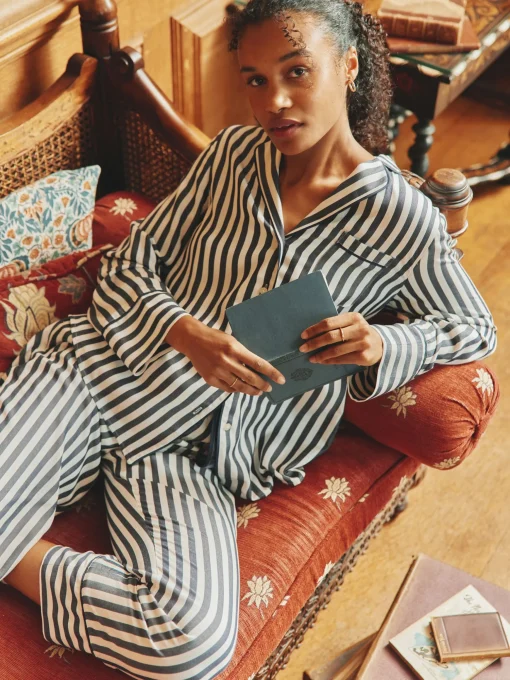 Alma Navy & White Striped Pyjama Set