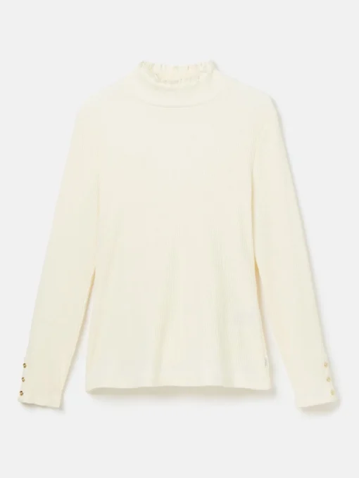 Amy Cream Ribbed Long Sleeve High Neck Jersey Top