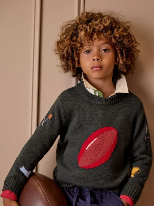 Boys' Burton Green Intarsia Knitted Jumper