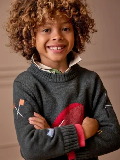 Boys' Burton Green Intarsia Knitted Jumper
