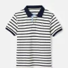 Boys' Filbert Navy Blue Striped Pique Cotton Polo Shirt