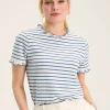 Daisy Cream & Blue Short Sleeve Frilled Neck Top