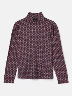 Elizabeth Blue Floral High Neck Jersey Top