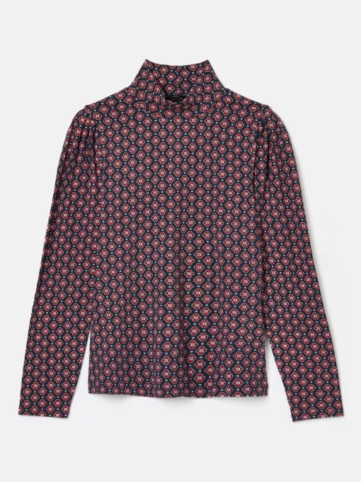 Elizabeth Blue Floral High Neck Jersey Top