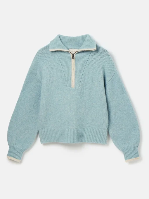 Elmore Blue Knitted Quarter Zip Jumper