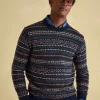 Fair Isle Navy Crew Neck Jumper Contains Merino Wool
