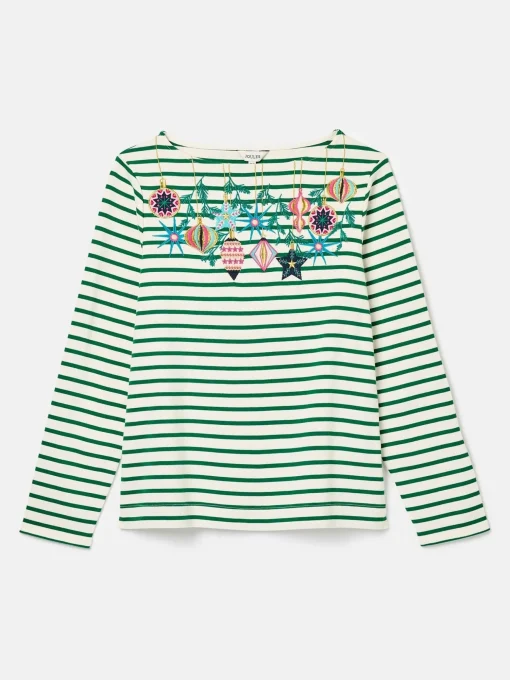 Festive Harbour Green/White Boat Neck Breton Top