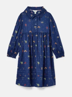 Girls' Ella Navy Print Bow Collar Dress