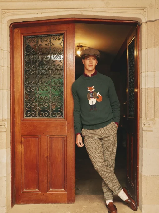 Jonty Green Intarsia Crew Knit Jumper