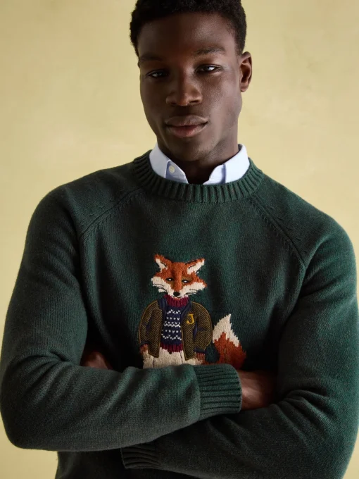 Jonty Green Intarsia Crew Knit Jumper