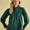Mariella Green Paisley Cotton Frill Neck Blouse