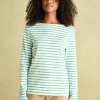New Harbour Cream & Green Striped Boat Neck Breton Top