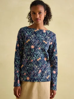New Harbour Navy floral Boat Neck Breton Top