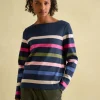 New Harbour Navy multi Boat Neck Breton Top