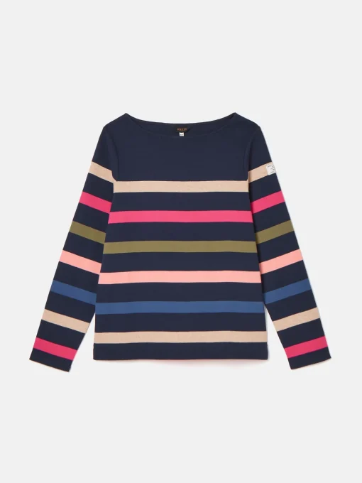 New Harbour Navy multi Boat Neck Breton Top