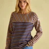 New Harbour Tan/Navy Boat Neck Breton Top