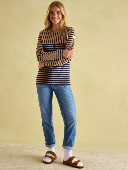 New Harbour Tan/Navy Boat Neck Breton Top