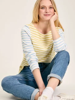 New Harbour Yellow & Blue Striped Boat Neck Breton Top