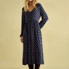 Nia Navy Long Sleeve Midaxi Dress