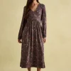 Nia Navy/Burgundy Long Sleeve Midaxi Dress