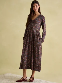 Nia Navy/Burgundy Long Sleeve Midaxi Dress