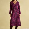 Nia Red & Navy Long Sleeve Midaxi Dress
