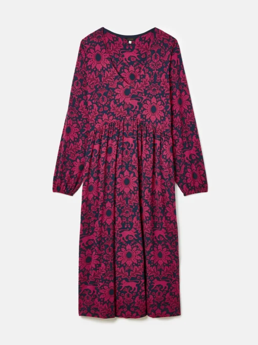 Nia Red & Navy Long Sleeve Midaxi Dress