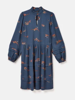 Petunia Navy Frill Neck Dress
