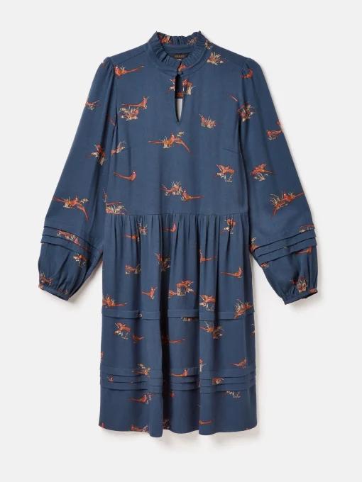 Petunia Navy Frill Neck Dress