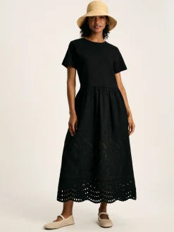 Reid Black Broderie 100% Cotton Dress