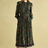Rosa Green Printed Maxi Shirt Dress