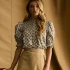 Silvia Green Frill Neck Smocked Blouse