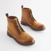 Tan Leather Cleated Brogue Boots