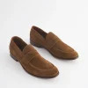 Tan Suede Penny Loafers