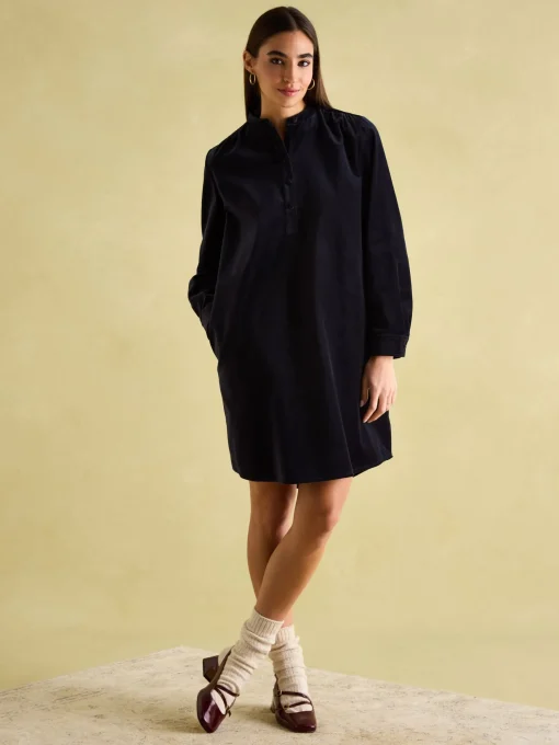 Velvet Marlowe Navy Nehru Collar Shirt Dress